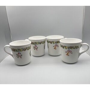 Vintage Corning Corelle Christmas Joy Mugs Set of 4 Holiday Bells Candy Canes